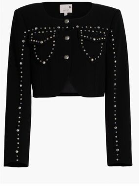 Cinq a Sept Cropped Black Stud-Embellished Jacket